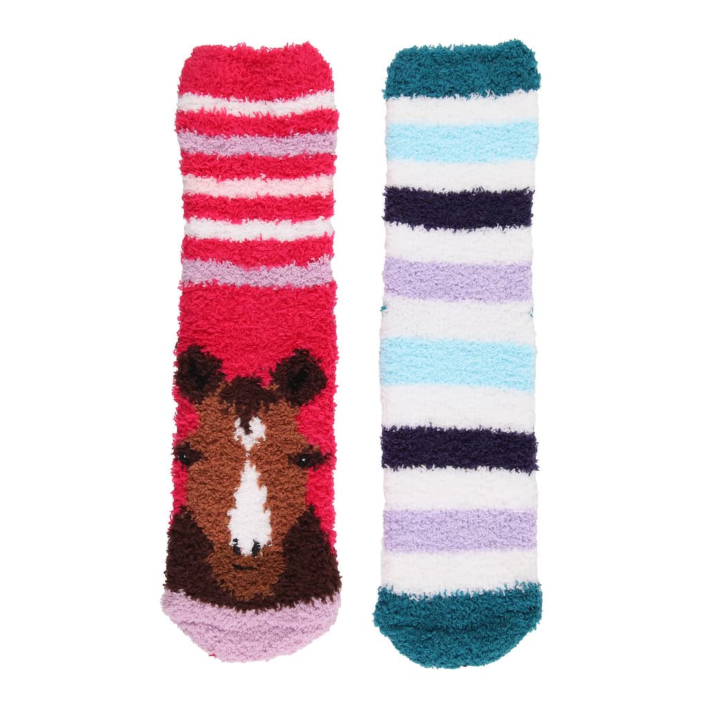 Pack of 2 pairs of Fluffy Lounge Socks with Horse Design