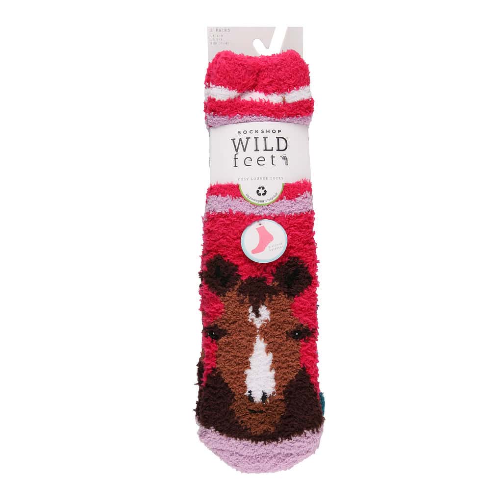 Pack of 2 pairs of Fluffy Lounge Socks with Horse Design