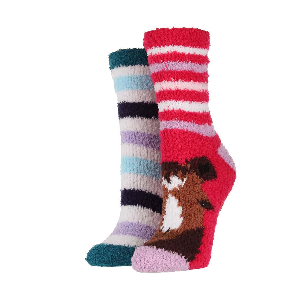 Pack of 2 pairs of Fluffy Lounge Socks with Horse Design